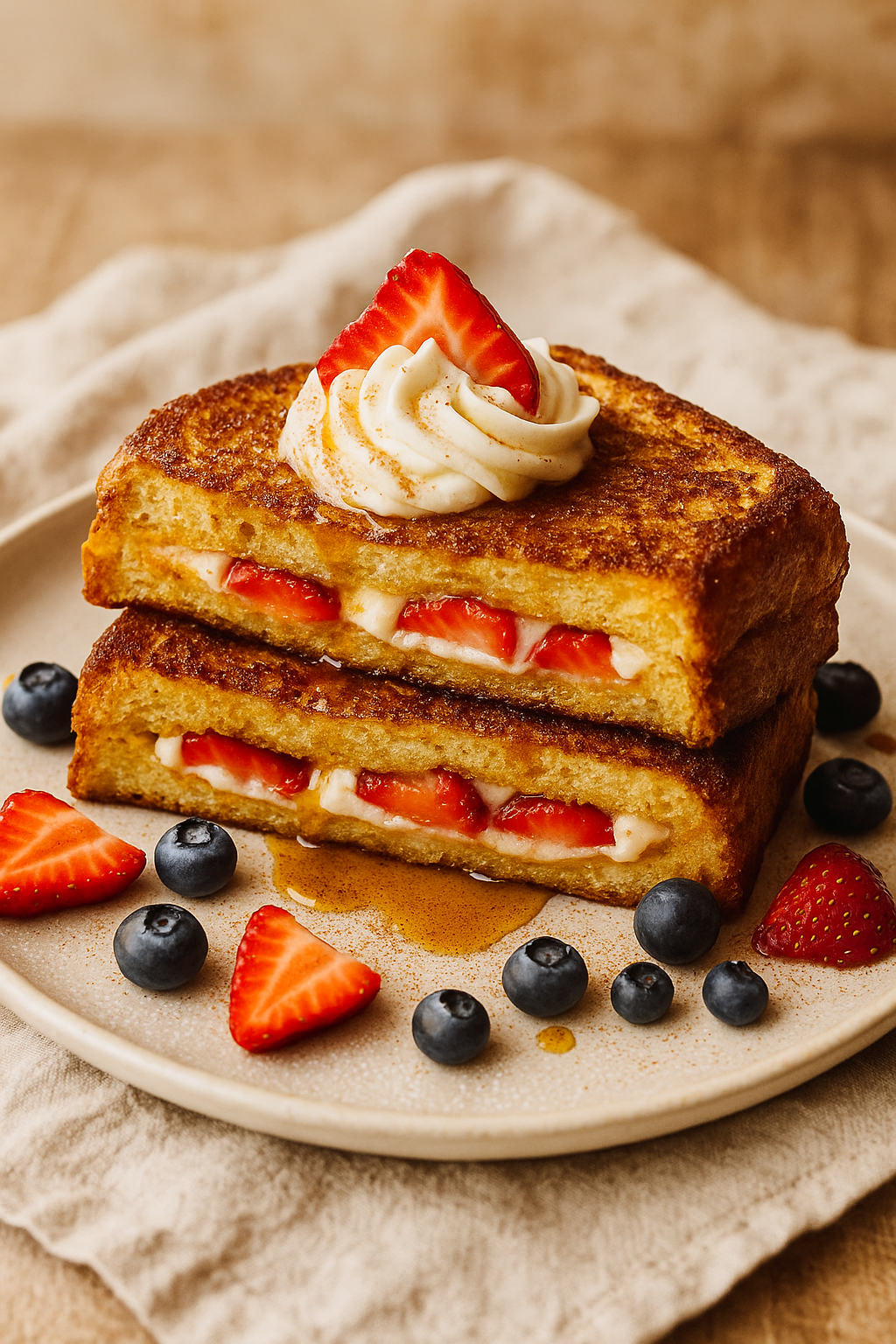 Pecan Almond Cream Cheese Stuffed French Toast: Citrus Syrup Twist